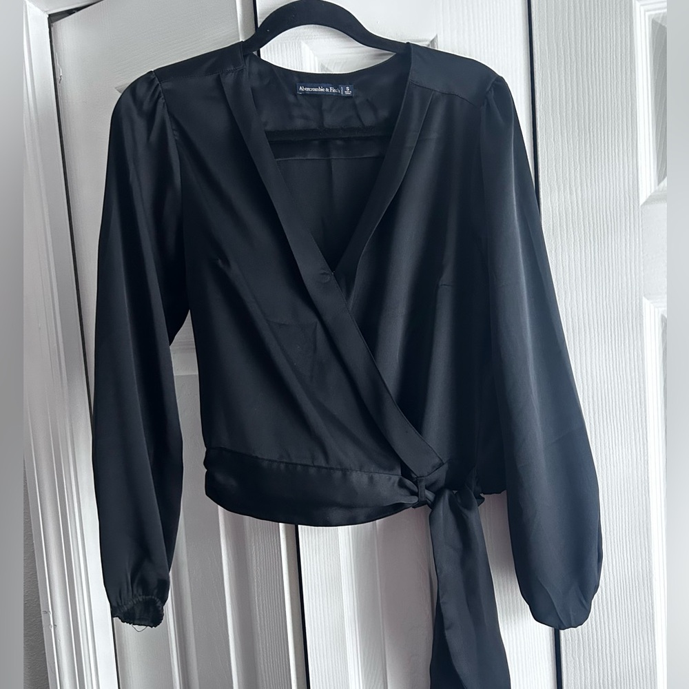 Abercrombie & Fitch Black Satin Wrap Top